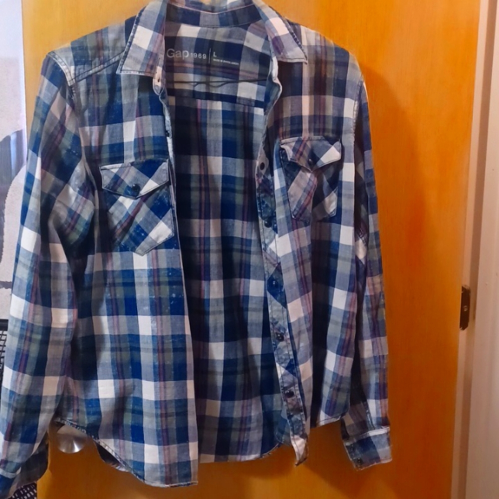 GAP 1969 Men's Shirt Large Plaid Button Down Front Long Sleeves